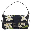 FENDI Flower Embroidery Mamma Baguette Shoulder Bag Denim Navy Auth yk20668SM-2