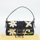 FENDI Flower Embroidery Mamma Baguette Shoulder Bag Denim Navy Auth yk20668SM-25