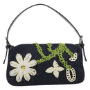 FENDI Flower Embroidery Mamma Baguette Shoulder Bag Denim Navy Auth yk20668SM-3