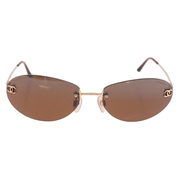 CHANEL Sunglasses Metal Brown Gold Tone CC Auth yk20670M