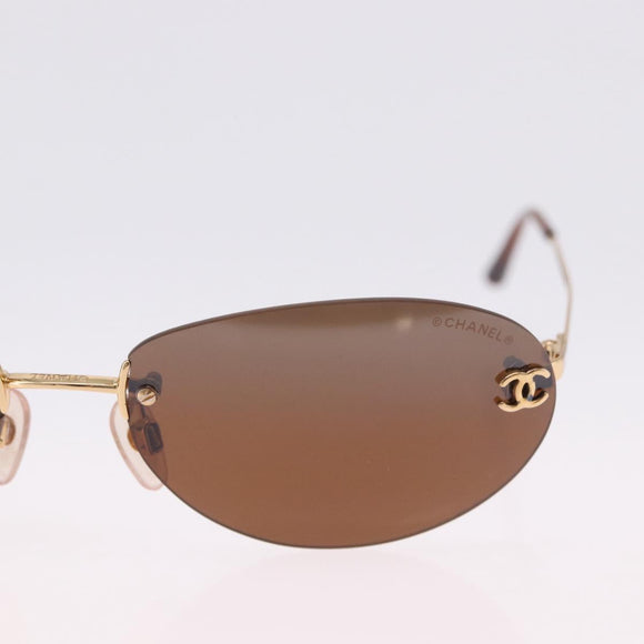 CHANEL Sunglasses Metal Brown Gold Tone CC Auth yk20670M