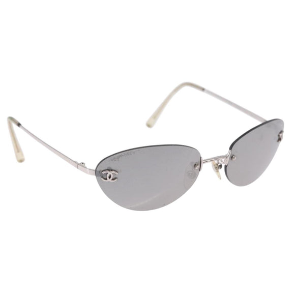 CHANEL Sunglasses Metal Silver CC Auth yk20671