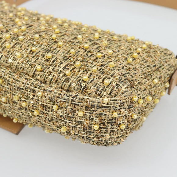 FENDI Tweed Beads Mamma Baguette Shoulder Bag Gold Silver 8BR000 Auth yk20672SAM