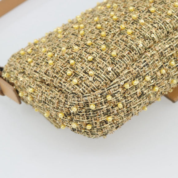 FENDI Tweed Beads Mamma Baguette Shoulder Bag Gold Silver 8BR000 Auth yk20672SAM