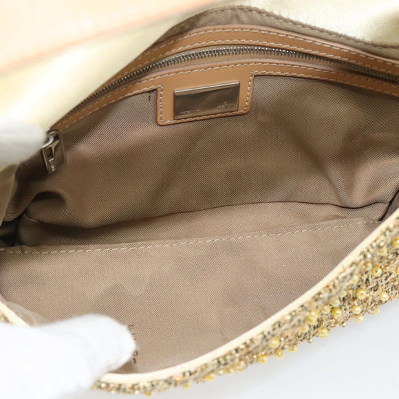 FENDI Tweed Beads Mamma Baguette Shoulder Bag Gold Silver 8BR000 Auth yk20672SAM