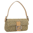 FENDI Tweed Beads Mamma Baguette Shoulder Bag Gold Silver 8BR000 Auth yk20672SAM-1