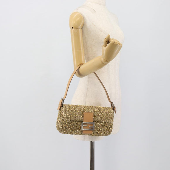 FENDI Tweed Beads Mamma Baguette Shoulder Bag Gold Silver 8BR000 Auth yk20672SAM