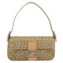 FENDI Tweed Beads Mamma Baguette Shoulder Bag Gold Silver 8BR000 Auth yk20672SAM-13