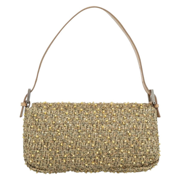 FENDI Tweed Beads Mamma Baguette Shoulder Bag Gold Silver 8BR000 Auth yk20672SAM
