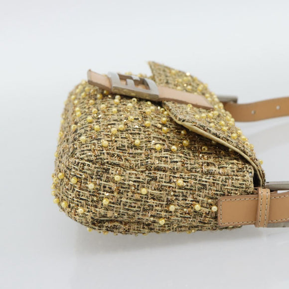 FENDI Tweed Beads Mamma Baguette Shoulder Bag Gold Silver 8BR000 Auth yk20672SAM