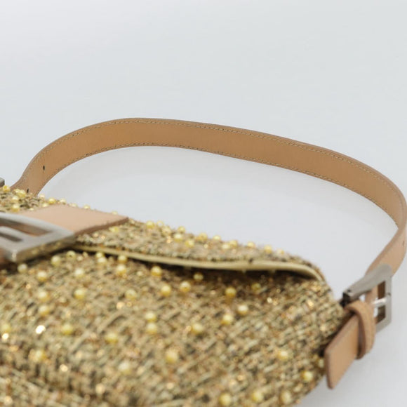 FENDI Tweed Beads Mamma Baguette Shoulder Bag Gold Silver 8BR000 Auth yk20672SAM