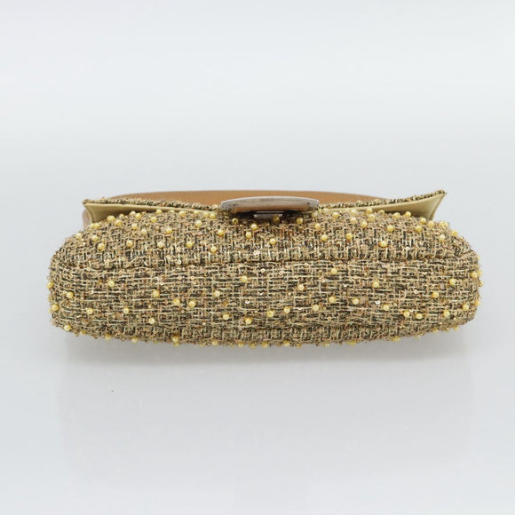 FENDI Tweed Beads Mamma Baguette Shoulder Bag Gold Silver 8BR000 Auth yk20672SAM