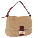 FENDI Mamma Baguette Shoulder Bag Straw Beige Silver Auth yk20673SAV-1