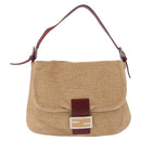 FENDI Mamma Baguette Shoulder Bag Straw Beige Silver Auth yk20673SAV-13