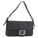 FENDI Celeria Mamma Baguette Shoulder Bag Leather Gray Silver Auth yk20674M-1