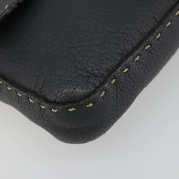 FENDI Celeria Mamma Baguette Shoulder Bag Leather Gray Silver Auth yk20674M