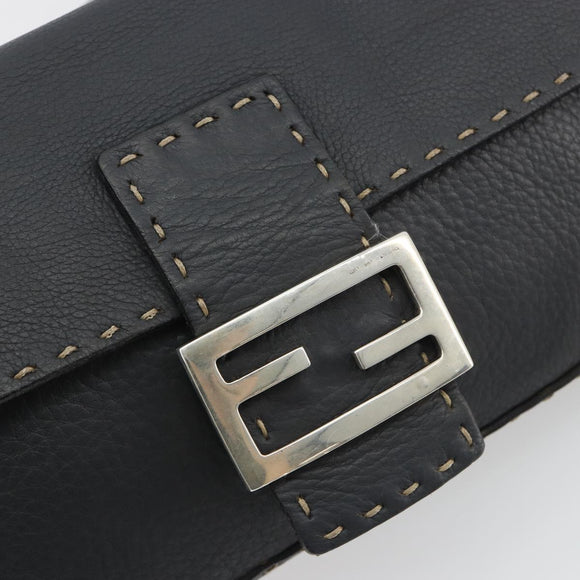 FENDI Celeria Mamma Baguette Shoulder Bag Leather Gray Silver Auth yk20674M