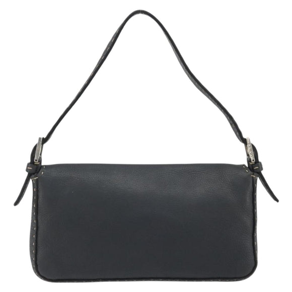 FENDI Celeria Mamma Baguette Shoulder Bag Leather Gray Silver Auth yk20674M