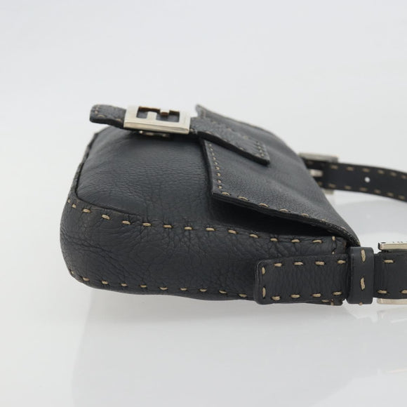 FENDI Celeria Mamma Baguette Shoulder Bag Leather Gray Silver Auth yk20674M