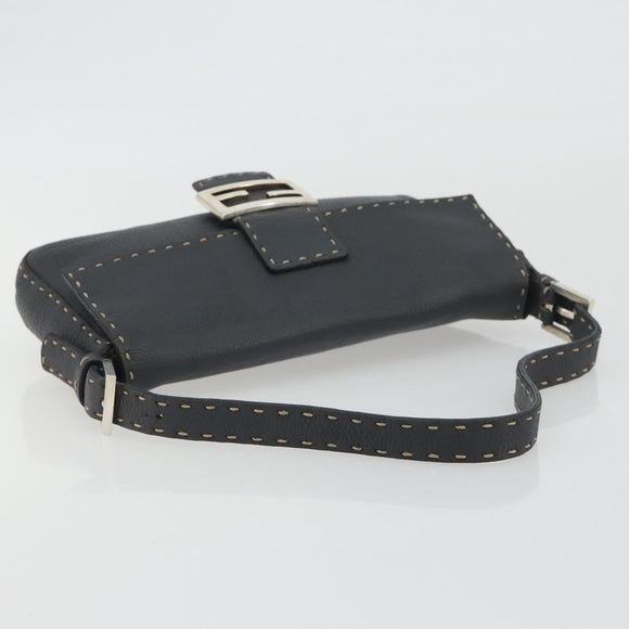 FENDI Celeria Mamma Baguette Shoulder Bag Leather Gray Silver Auth yk20674M