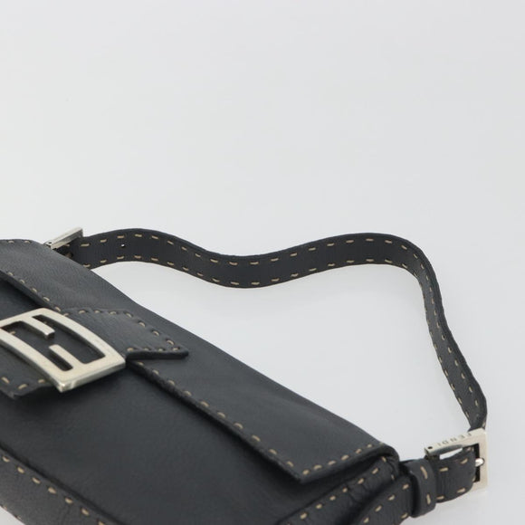FENDI Celeria Mamma Baguette Shoulder Bag Leather Gray Silver Auth yk20674M