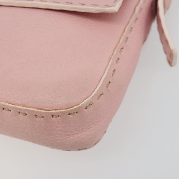 FENDI Celeria Mamma Baguette Shoulder Bag Leather Pink Silver Auth yk20675M