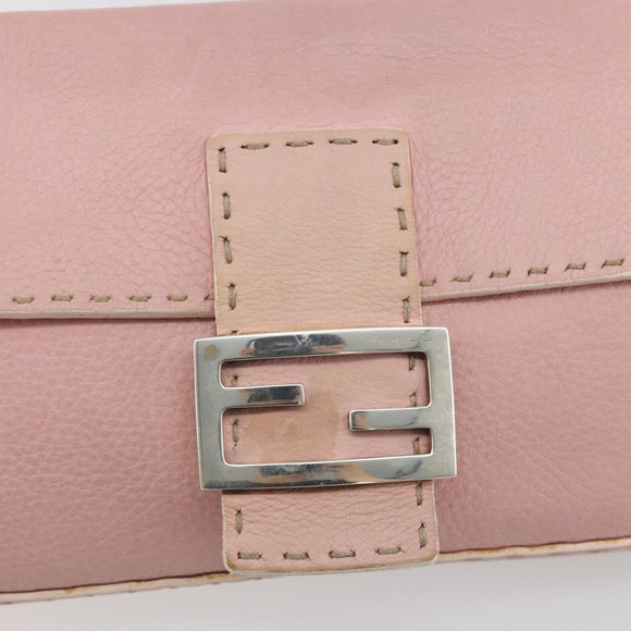 FENDI Celeria Mamma Baguette Shoulder Bag Leather Pink Silver Auth yk20675M