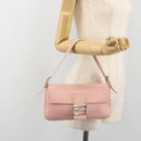 FENDI Celeria Mamma Baguette Shoulder Bag Leather Pink Silver Auth yk20675M-26