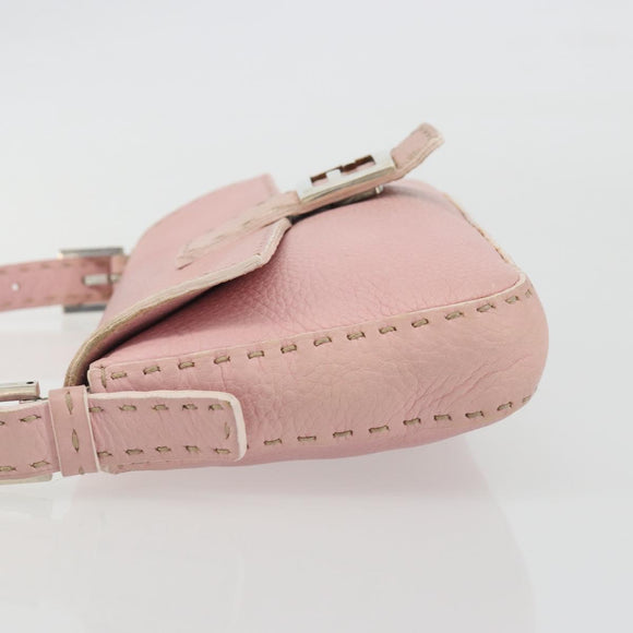 FENDI Celeria Mamma Baguette Shoulder Bag Leather Pink Silver Auth yk20675M