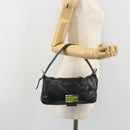 FENDI Mamma Baguette Shoulder Bag Leather Black Silver Auth yk20676SAM-25