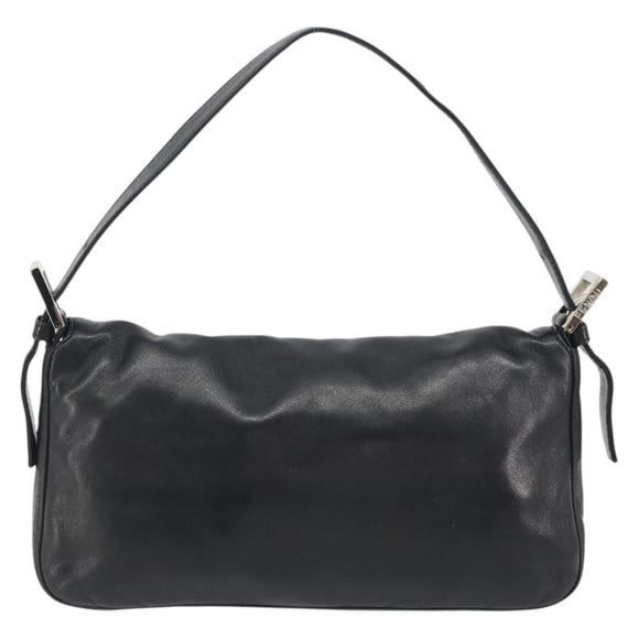 FENDI Mamma Baguette Shoulder Bag Leather Black Silver Auth yk20676SAM