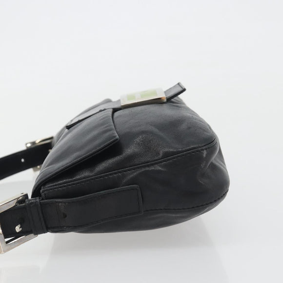 FENDI Mamma Baguette Shoulder Bag Leather Black Silver Auth yk20676SAM