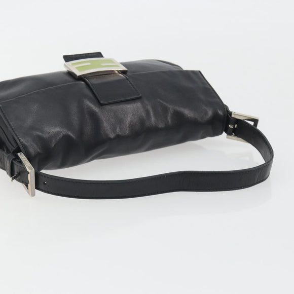 FENDI Mamma Baguette Shoulder Bag Leather Black Silver Auth yk20676SAM