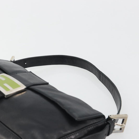FENDI Mamma Baguette Shoulder Bag Leather Black Silver Auth yk20676SAM