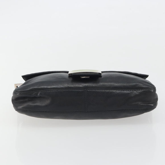 FENDI Mamma Baguette Shoulder Bag Leather Black Silver Auth yk20676SAM