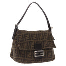 FENDI Zucca Mamma Baguette Shoulder Bag Wool Brown Silver Auth yk20677SAM-1