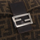 FENDI Zucca Mamma Baguette Shoulder Bag Wool Brown Silver Auth yk20677SAM-18