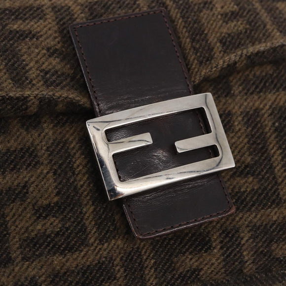 FENDI Zucca Mamma Baguette Shoulder Bag Wool Brown Silver Auth yk20677SAM