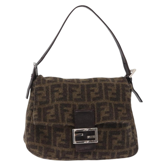 FENDI Zucca Mamma Baguette Shoulder Bag Wool Brown Silver Auth yk20677SAM