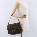 FENDI Zucca Mamma Baguette Shoulder Bag Wool Brown Silver Auth yk20677SAM-25