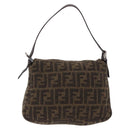 FENDI Zucca Mamma Baguette Shoulder Bag Wool Brown Silver Auth yk20677SAM-2
