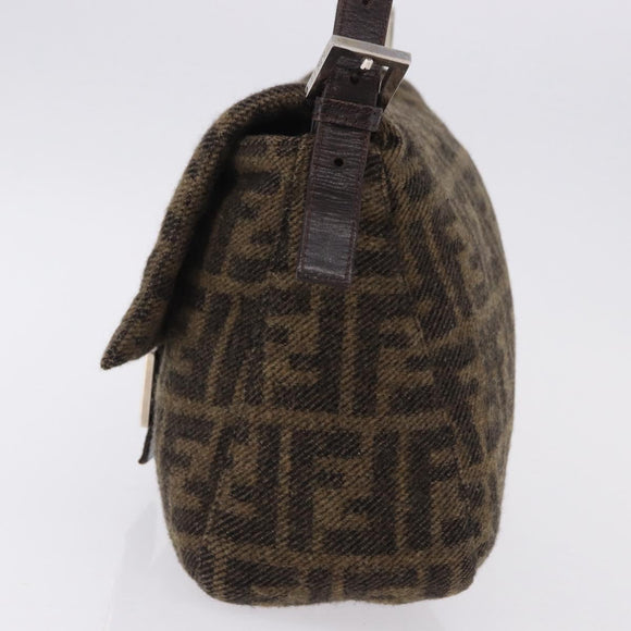 FENDI Zucca Mamma Baguette Shoulder Bag Wool Brown Silver Auth yk20677SAM