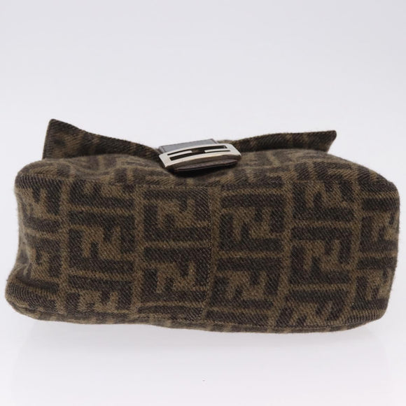 FENDI Zucca Mamma Baguette Shoulder Bag Wool Brown Silver Auth yk20677SAM