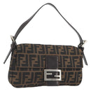 FENDI Zucca Canvas Mamma Baguette Shoulder Bag Brown Silver Auth yk20678SAM-1
