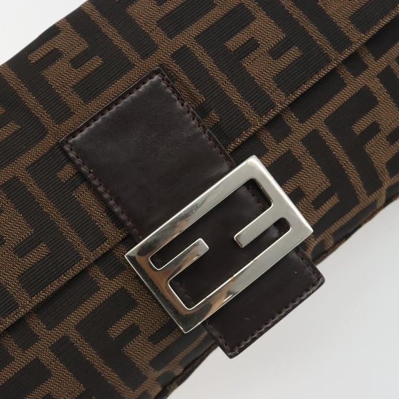FENDI Zucca Canvas Mamma Baguette Shoulder Bag Brown Silver Auth yk20678SAM
