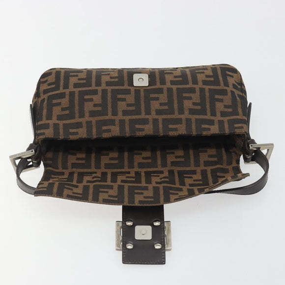 FENDI Zucca Canvas Mamma Baguette Shoulder Bag Brown Silver Auth yk20678SAM