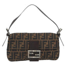 FENDI Zucca Canvas Mamma Baguette Shoulder Bag Brown Silver Auth yk20678SAM-2