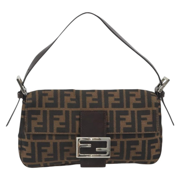 FENDI Zucca Canvas Mamma Baguette Shoulder Bag Brown Silver Auth yk20678SAM