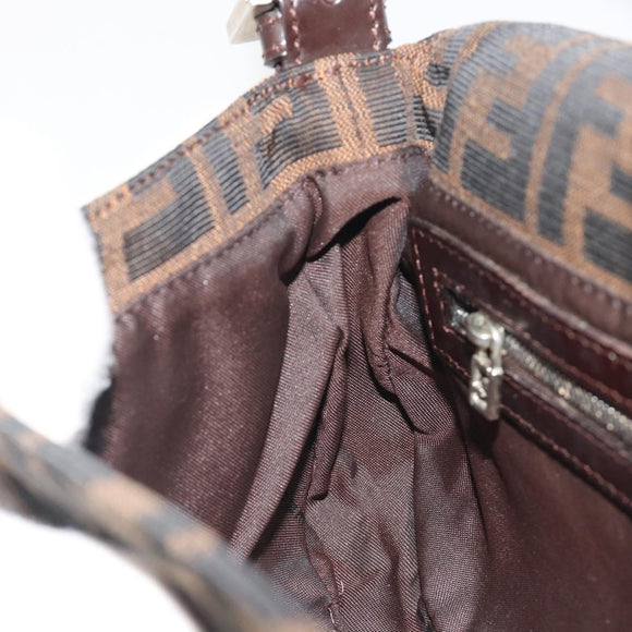 FENDI Zucca Canvas Mamma Baguette Shoulder Bag Brown Silver Auth yk20678SAM