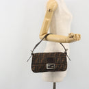 FENDI Zucca Canvas Mamma Baguette Shoulder Bag Brown Silver Auth yk20678SAM-25